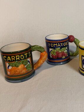 Jay Imports Vegetable Mugs Set 4 Houston Harvest Vintage 1996 Ceramic 3D Garden